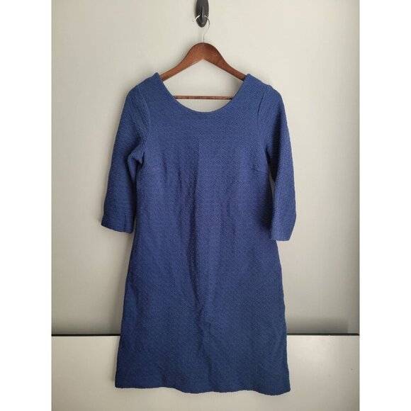 Ganni Anthropologie Lousa Textured Cotton Stretch Blue Shift Dress M - Picture 1 of 5